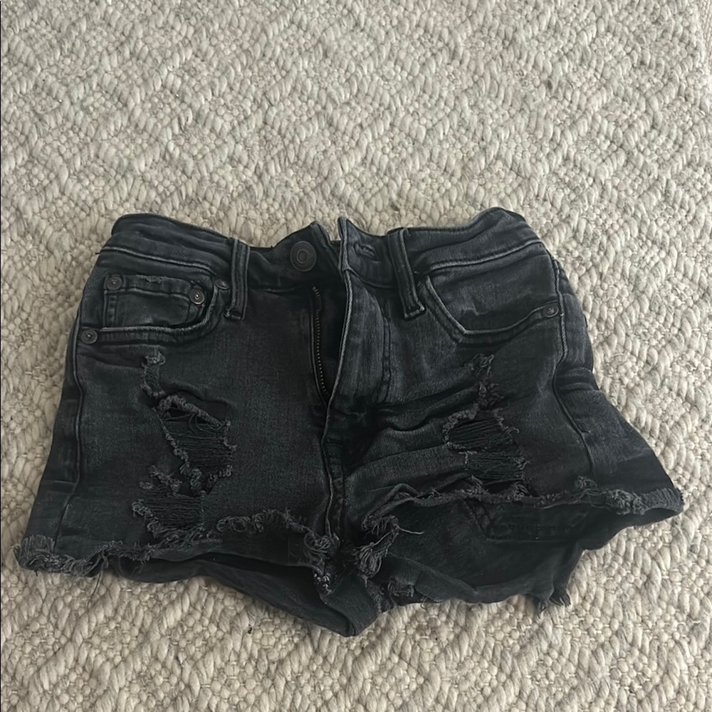 Aeropostale Black Distressed Jean Shorts